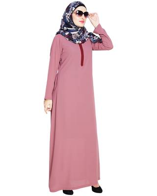 Modest Forever  Onion-pink embroidered nida abaya 2