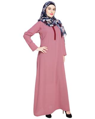 Modest Forever  Onion-pink embroidered nida abaya 4