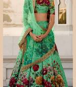 Green Embroidered Art Silk Semi Stitched Lehenga