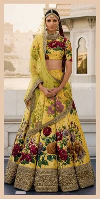 Yellow Embroidered Art Silk Semi Stitched Lehenga 1