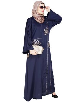 Modest Forever  Blue embroidered satin dubai style abaya 1