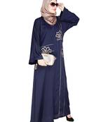 Modest Forever  Blue embroidered satin dubai style abaya