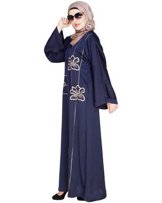 Modest Forever  Blue embroidered satin dubai style abaya 2