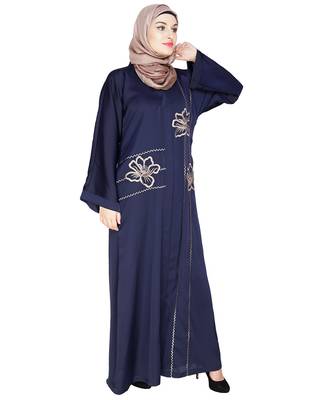 Modest Forever  Blue embroidered satin dubai style abaya 3