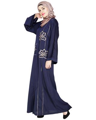 Modest Forever  Blue embroidered satin dubai style abaya 4