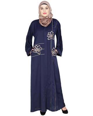 Modest Forever  Blue embroidered satin dubai style abaya 5