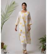 White printed Iker Cotton Kurta