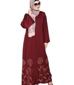 Modest Forever  Wine embroidered satin dubai style abaya
