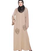 Modest Forever  Beige embroidered satin dubai style abaya