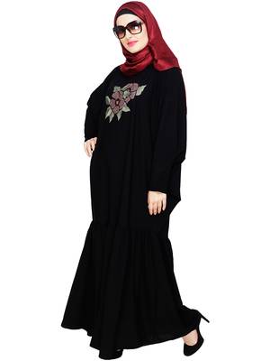 Modest Forever  Black embroidered nida irani kaftan abaya 1