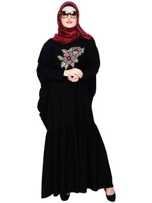 Modest Forever  Black embroidered nida irani kaftan abaya 2