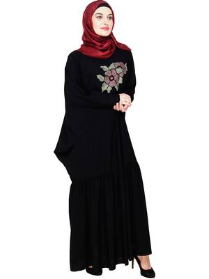 Modest Forever  Black embroidered nida irani kaftan abaya 3