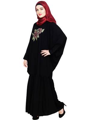 Modest Forever  Black embroidered nida irani kaftan abaya 4