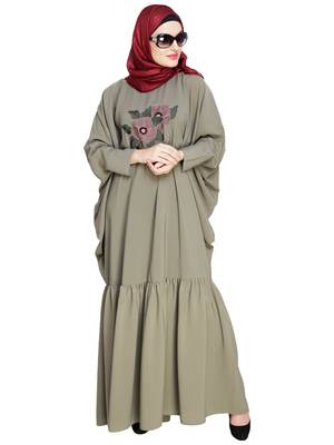 Modest Forever  Sea-green embroidered nida irani kaftan abaya 1