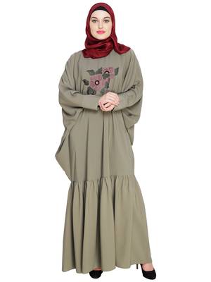 Modest Forever  Sea-green embroidered nida irani kaftan abaya 5