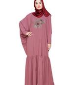 Modest Forever  Onion-pink embroidered nida irani kaftan abaya