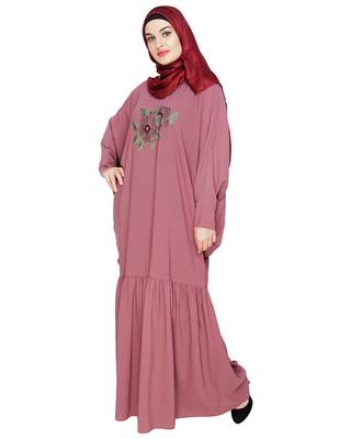 Modest Forever  Onion-pink embroidered nida irani kaftan abaya 2