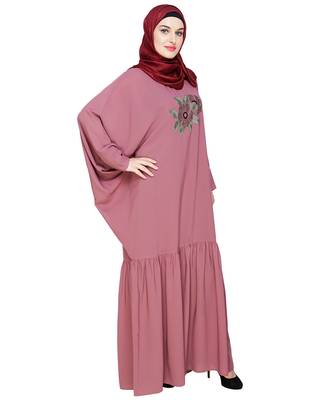 Modest Forever  Onion-pink embroidered nida irani kaftan abaya 3