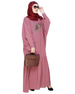 Modest Forever  Onion-pink embroidered nida irani kaftan abaya 4
