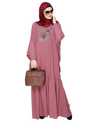 Modest Forever  Onion-pink embroidered nida irani kaftan abaya 5