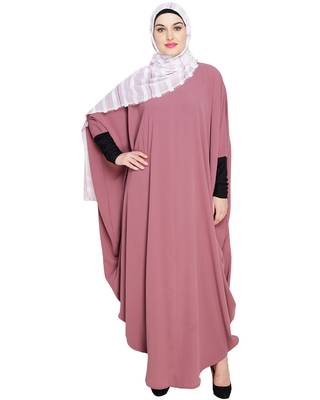 Modest Forever  Onion-pink embroidered nida irani kaftan abaya 1
