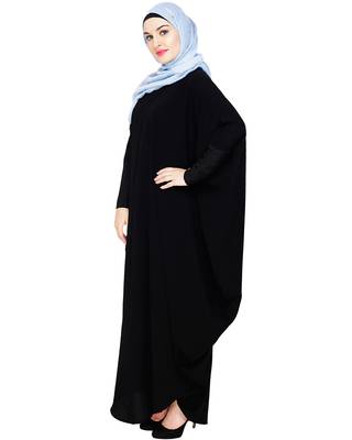Modest Forever  Black embroidered nida irani kaftan abaya 4