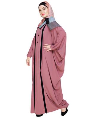 Modest Forever  Onion-pink embroidered nida irani kaftan abaya 5