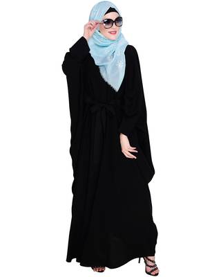 Modest Forever  Black embroidered nida irani kaftan abaya 1