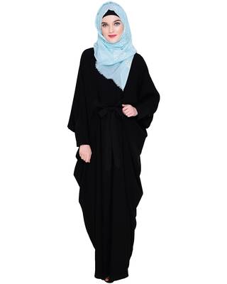 Modest Forever  Black embroidered nida irani kaftan abaya 5