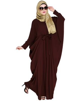 Modest Forever  Brown embroidered nida irani kaftan abaya 1