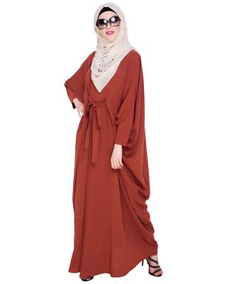 Modest Forever  Red embroidered nida irani kaftan abaya 1