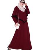 Wine embroidered nida abaya