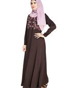 Modest Forever  Brown embroidered satin abaya