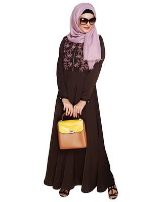 Modest Forever  Brown embroidered satin abaya 3