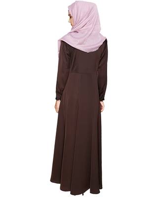 Modest Forever  Brown embroidered satin abaya 5