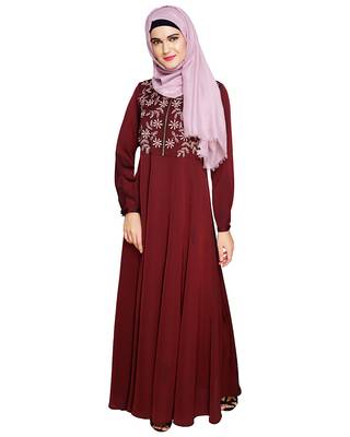 Modest Forever  Wine embroidered satin abaya 1