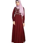 Modest Forever  Wine embroidered satin abaya