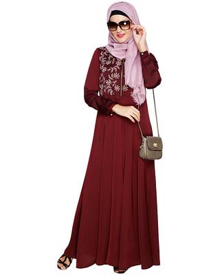 Modest Forever  Wine embroidered satin abaya 4
