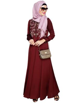 Modest Forever  Wine embroidered satin abaya 5