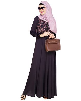 Modest Forever  Dark-purple embroidered satin abaya 1