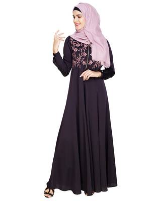 Modest Forever  Dark-purple embroidered satin abaya 5