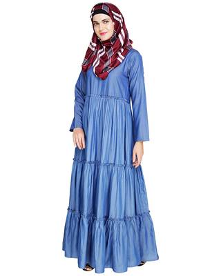 Modest Forever  Blue embroidered nida abaya 1