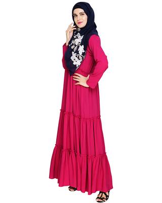 Modest Forever  Magenta embroidered nida abaya 3