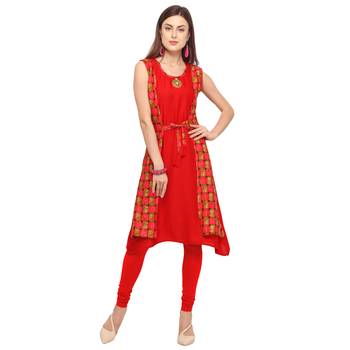 Red printed rayon party-wear-kurtis 2