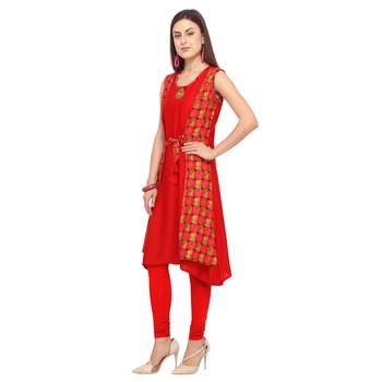 Red printed rayon party-wear-kurtis 3