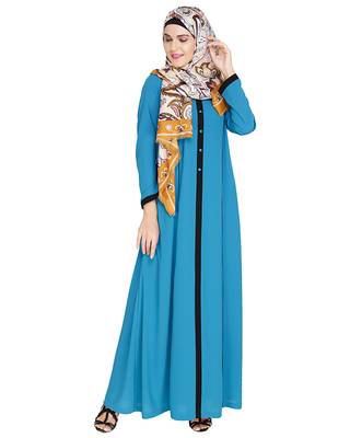 Modest Forever  Teal-blue embroidered nida abaya 1