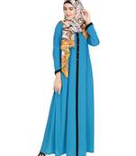 Modest Forever  Teal-blue embroidered nida abaya