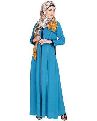 Modest Forever  Teal-blue embroidered nida abaya 2