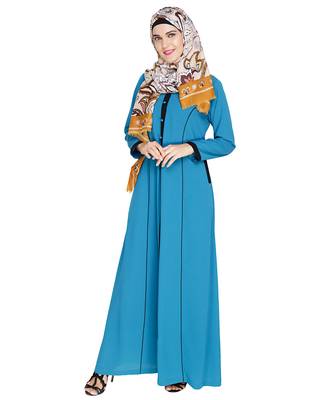 Modest Forever  Teal-blue embroidered nida abaya 3