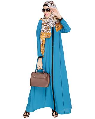 Modest Forever  Teal-blue embroidered nida abaya 4